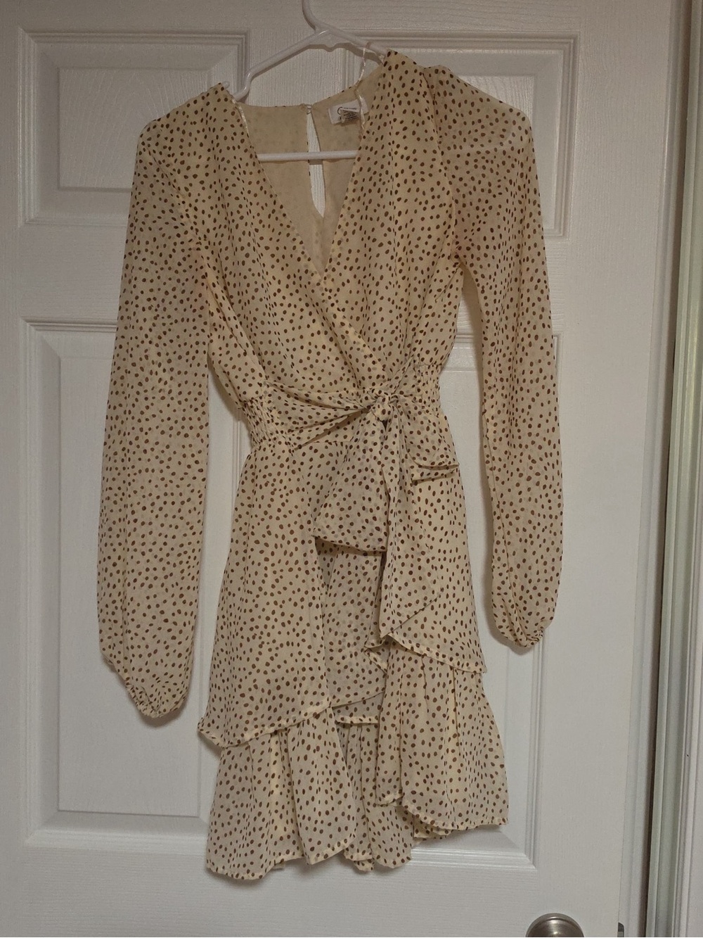 Japna Cream Polka Dot Wrap Dress with Ruffle Tiers